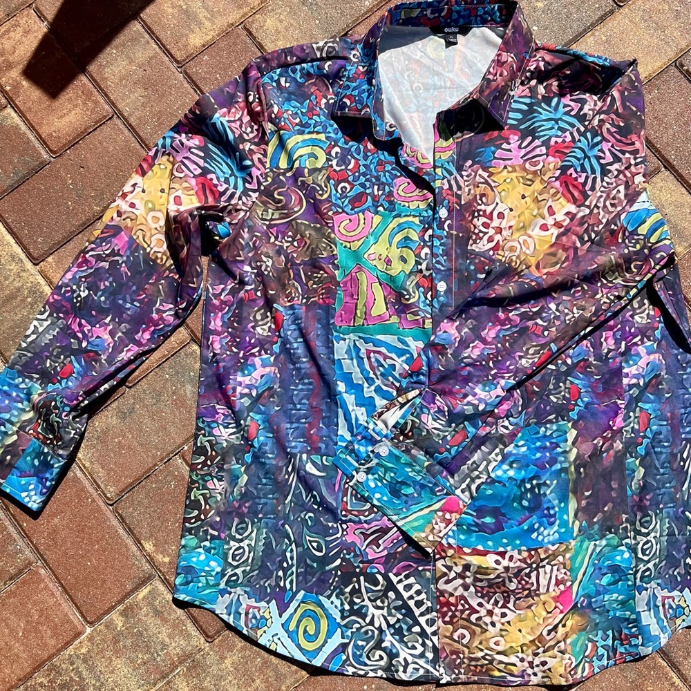 Vibrant Blue and Purple Casual Button Down Shirt